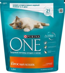 Сухой корм, Purina One (Пурина Ван) 1.5 кг для кошек курица и цельные злаки